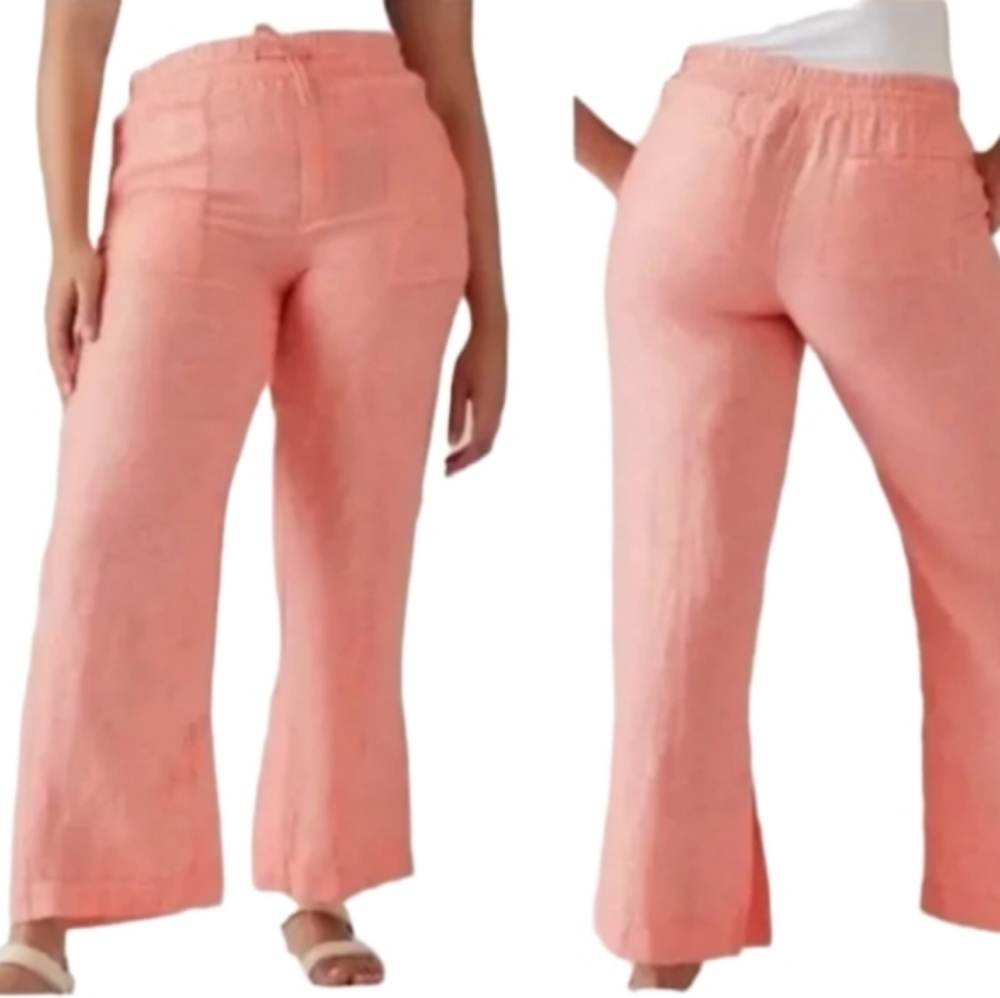 100% LINEN WIDE-LEG PANTS NWT SZ 22 PEACH COLOR